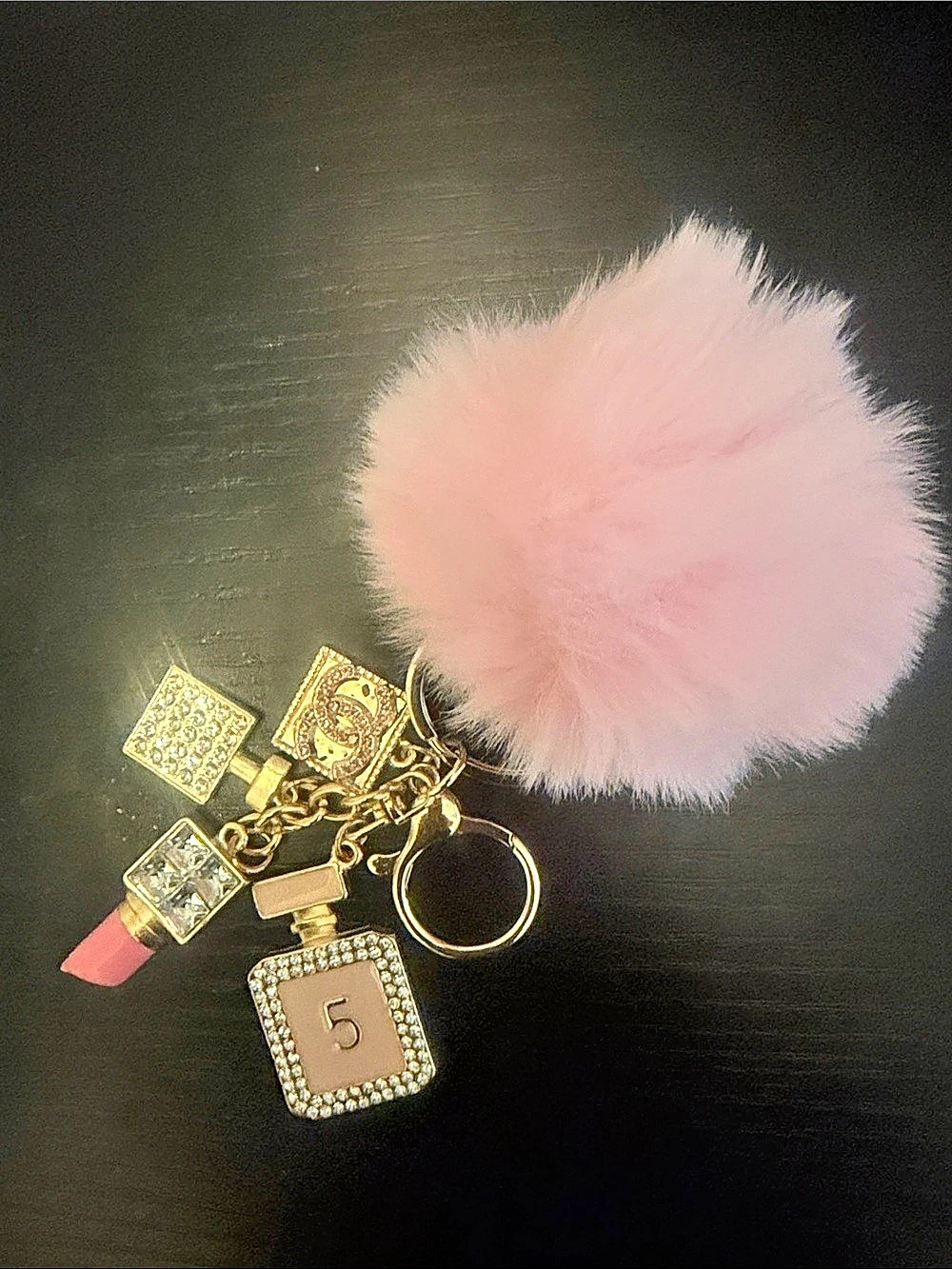 Inspired Keychain Charm with Pink Pom